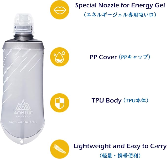 TRIWONDER Water Bottles TPU Soft Flasks Collapsible Running Flasks for Hydration Pack Backpack Hiking Cycling (170ml/5.75oz - Pack of 2)