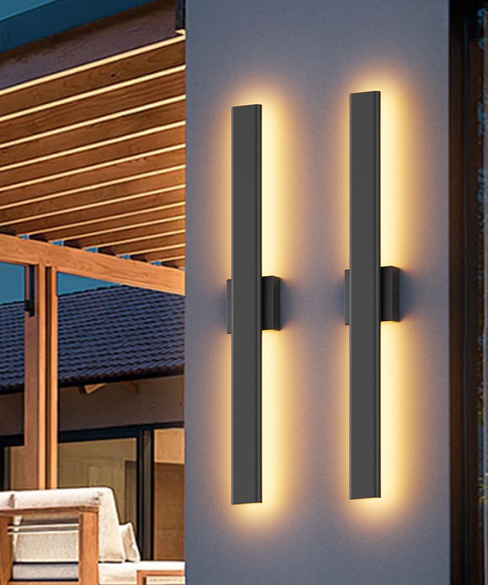 Aipsun 2 Packs Outdoor Wall Sconce  3000K 4000K 6000K  31.5In Modern Black Exterior Light  Long Led Linear Wall Light Outside Lighting For Entrance  Hallway  Garage  Porch(3Cct)