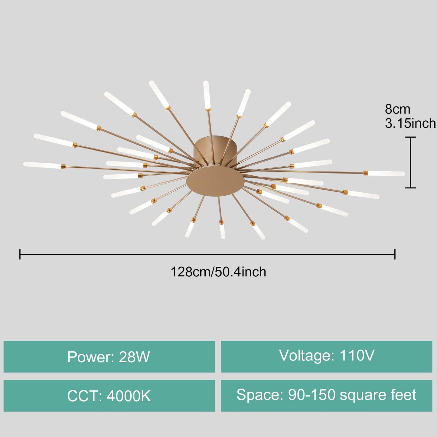 Ziidoo Modern Ceiling Light  28 Lights Metal Firework Designed Chic Led Lighting Fixture For Farmhouse Kitchen Dining Room Bedroom Hallway Living Room (Gold And Dark Gold)