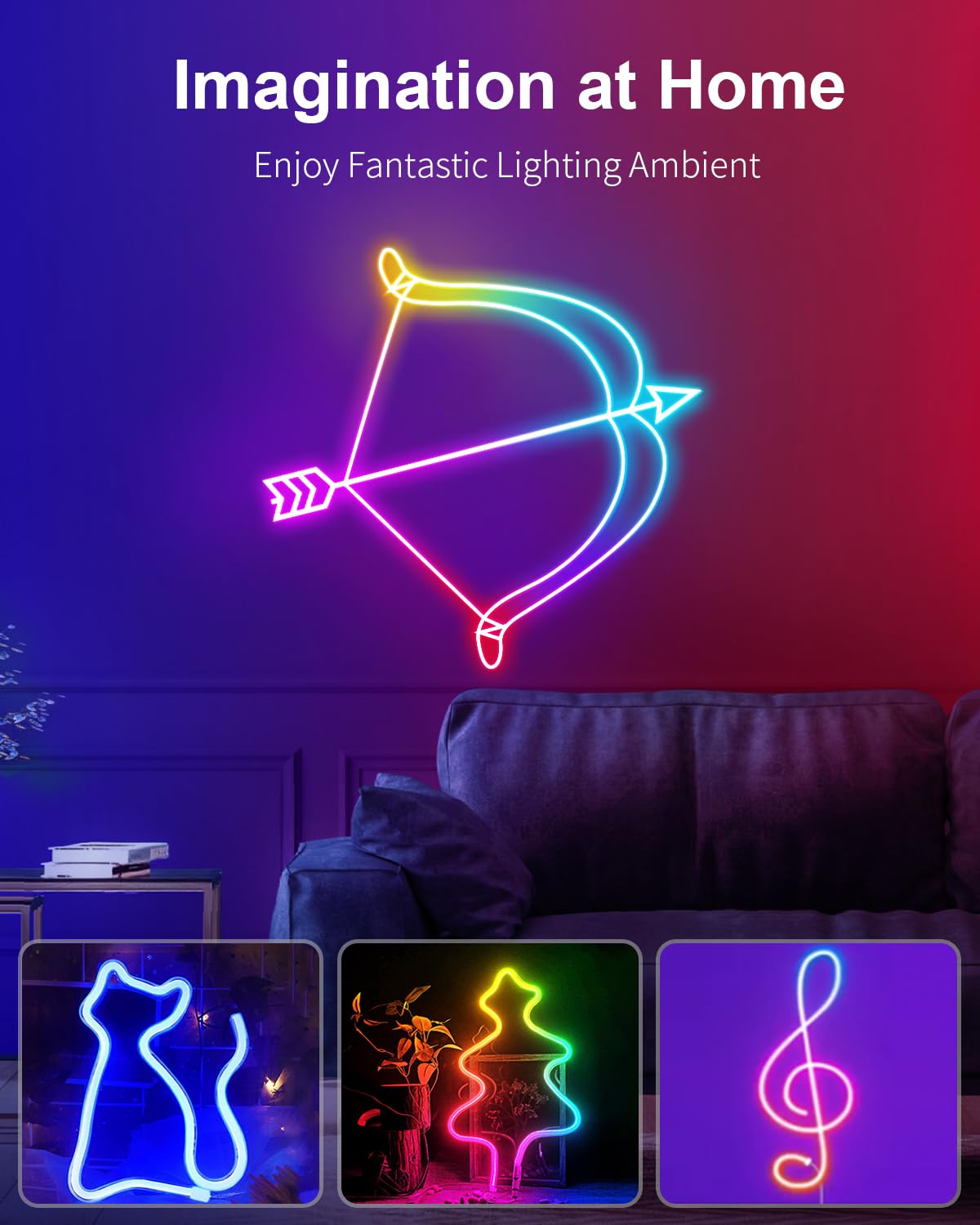 GUPUP Neon Rope Lights, Bluetooth LED Strip, 9.8FT, IP65 Waterproof, Multicolor RGBCW, Music Sync, Remote Control