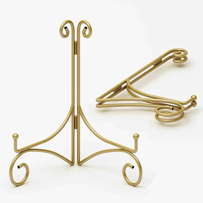 SVENJBB Gold Iron Plate Stand, 6 Inch Plate Holder for Display, Small Metal Plate Display Stands for Cookbook, Picture Frame, Photo, Decorative Plates (6 Inch, 2 Pack)