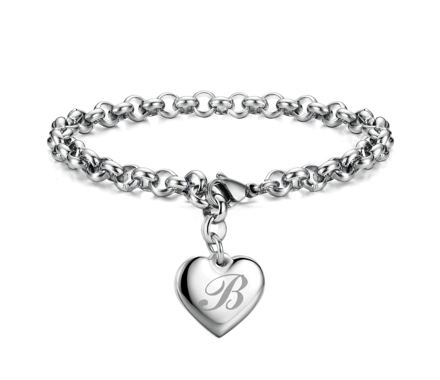 Monily Initial Charm Bracelets for Women Stainless Steel Charm Bracelets for Women Letters B Alphabet Heart Bracelet Jewelry Gif