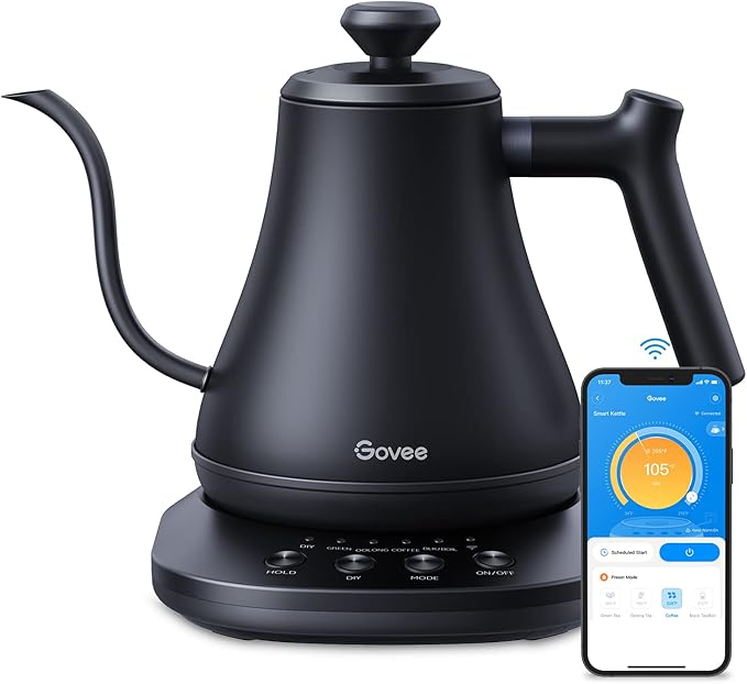 Govee Smart Electric Kettle, WiFi Variable Temperature Gooseneck Pour Over Kettle and Tea Kettle, Alexa Control, 1200W Qui...