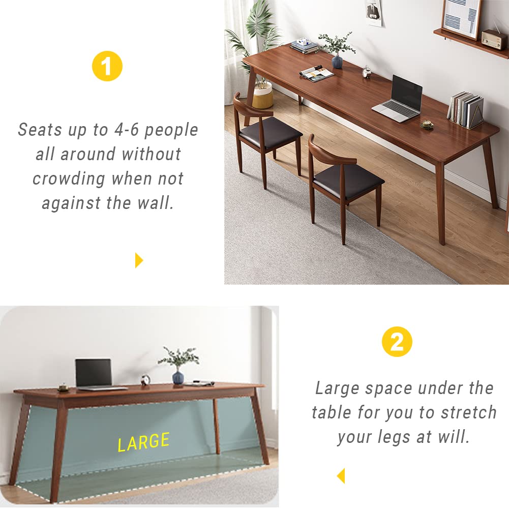 NELYE Mid-Century Long Desk Table - 71" Simple Modern Extra Long 2-Person Wood Computer Workstation for Home Office Work in Walnut, 71" W x 24" D
