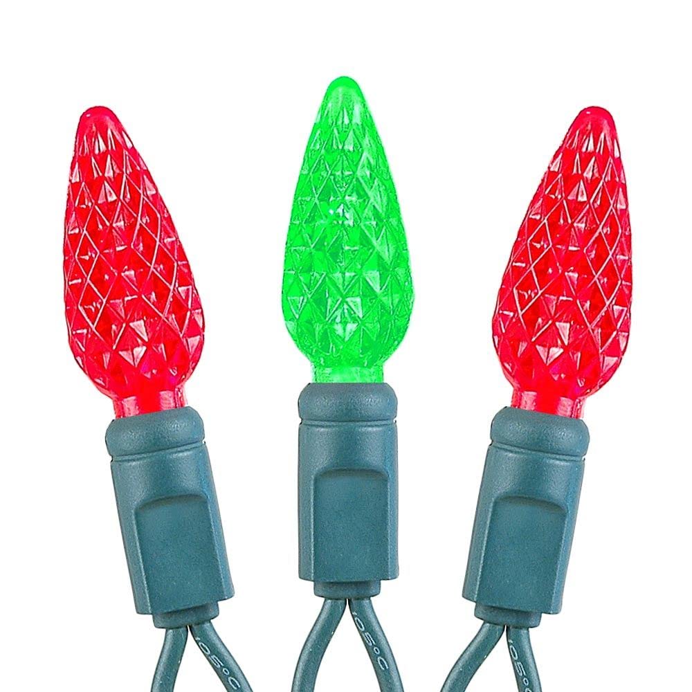 Novelty Lights C6 LED Christmas Mini Light Set, 70 Lights, Commercial Grade, 24 Feet, Red/Green, Green Wire, Model CGC670-G-RE/GR
