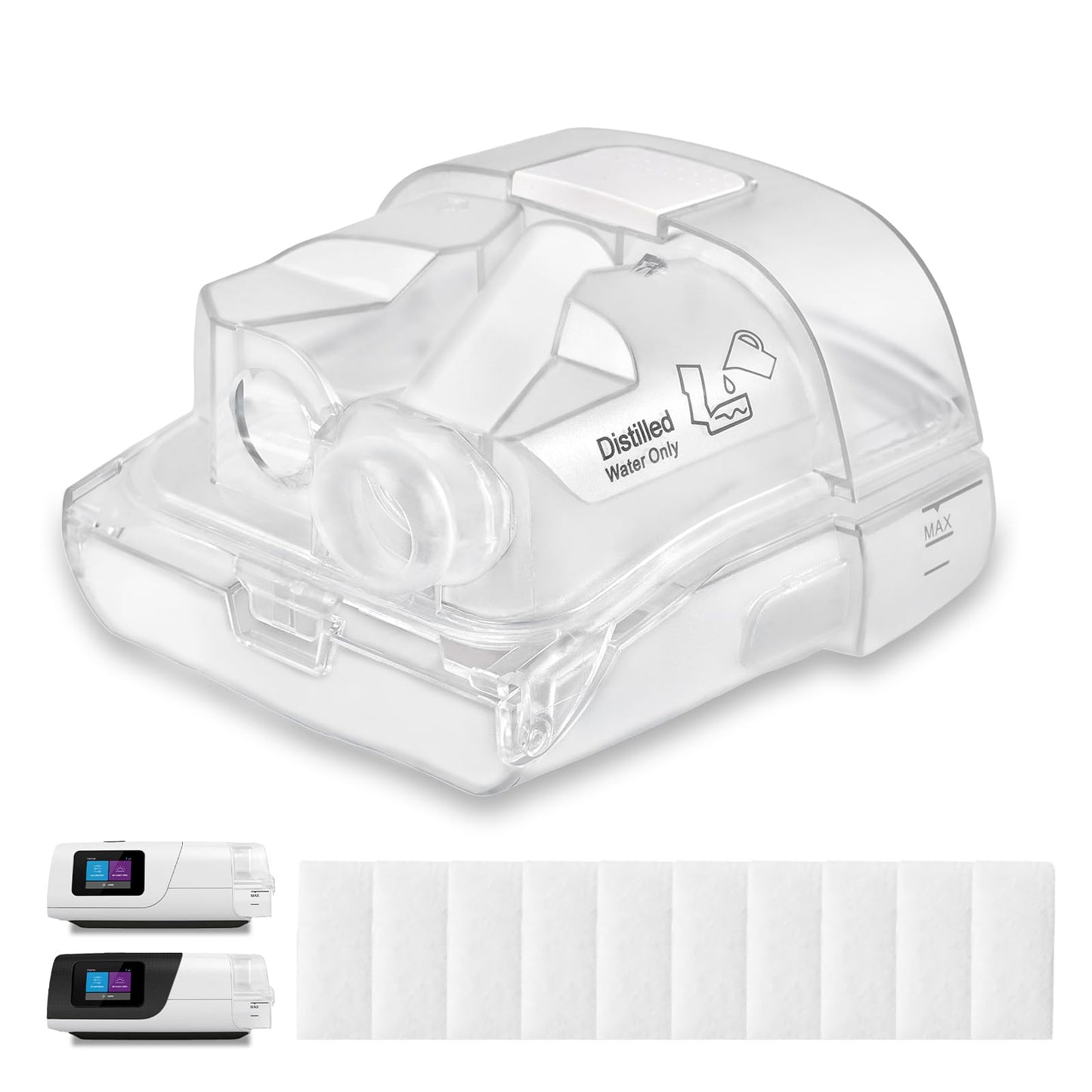Replacement Water Chamber Compatible with ResMed AirSense 11 and AirCurve 11 CPAP Machines, Includes 10 Filter Packs