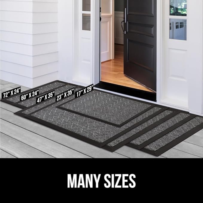 GORILLA GRIP 100% Waterproof All-Season WeatherMax Doormat, Durable Natural Rubber, Stain and Fade Resistant, Low Profile, Indoor Outdoor Door Mats, Easy Clean Entrance Mat, 17x29, Dark Brown Pebble
