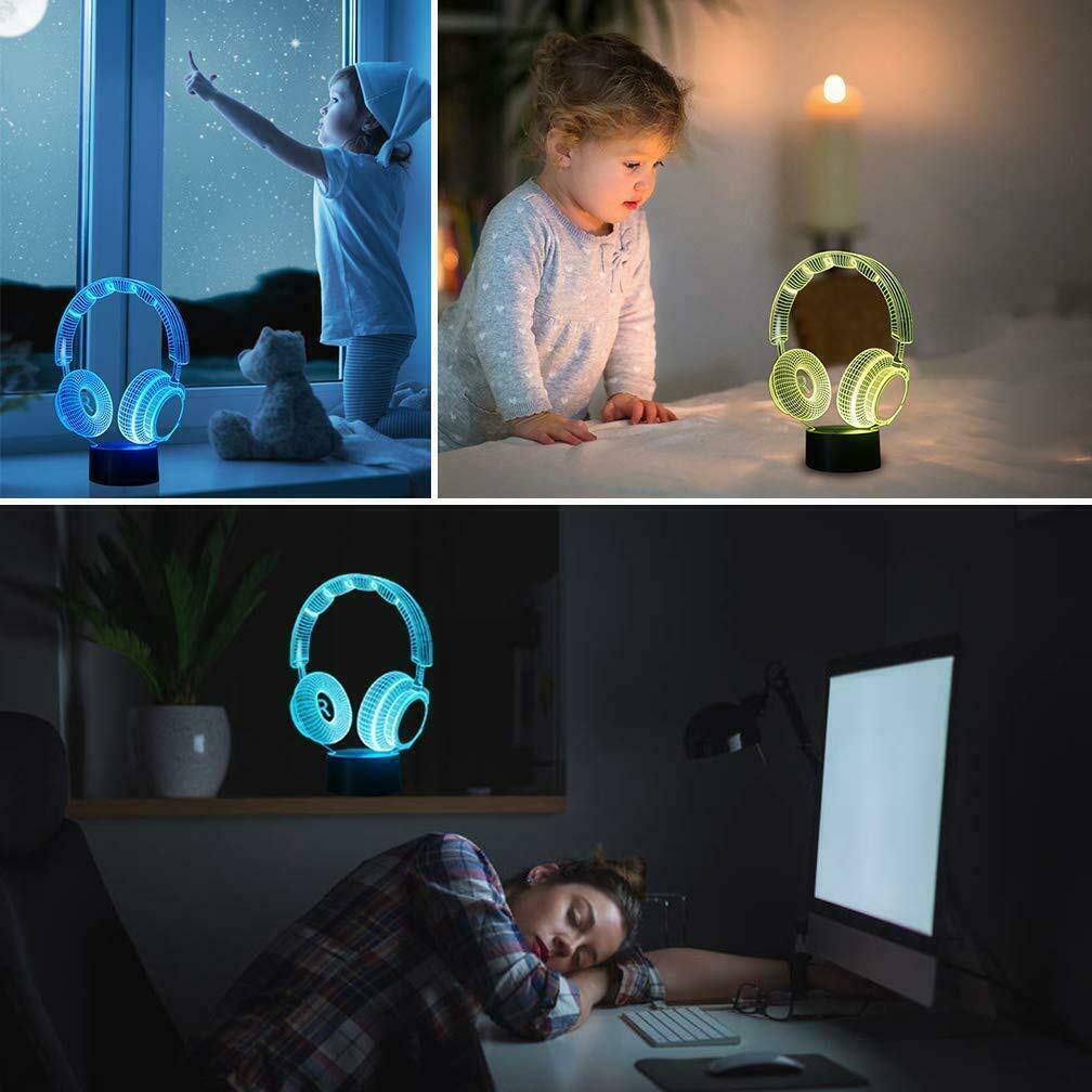 AZIMOM 3D Illusion Lamp - Multicolor Night Light with Smart Touch Sensor & Remote Control, Headset Size, Model 1