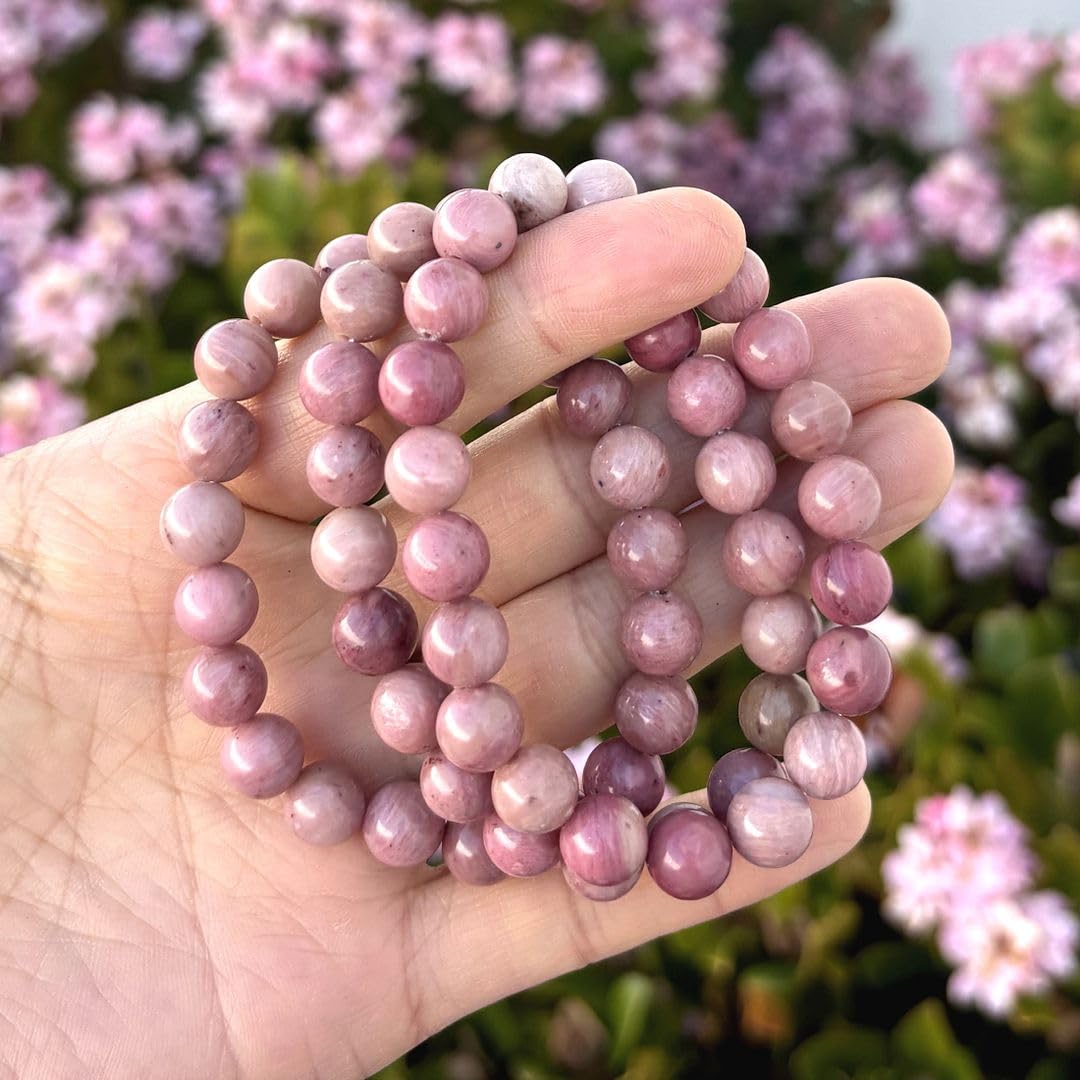 Adabele Real Natural Pink Rhodonite Gemstone Beaded Bracelet 8.5 inch Stretch Chakra Healing Crystal Stone Jewelry Women Birthda