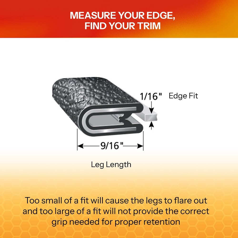 TRIM-LOK Edge Trim - Fits 1/16" Edge, 9/16” Leg Length, 100’ Length - Dual Gripping Fingers - Black, Pebble Texture - Flexible PVC Edge Protector