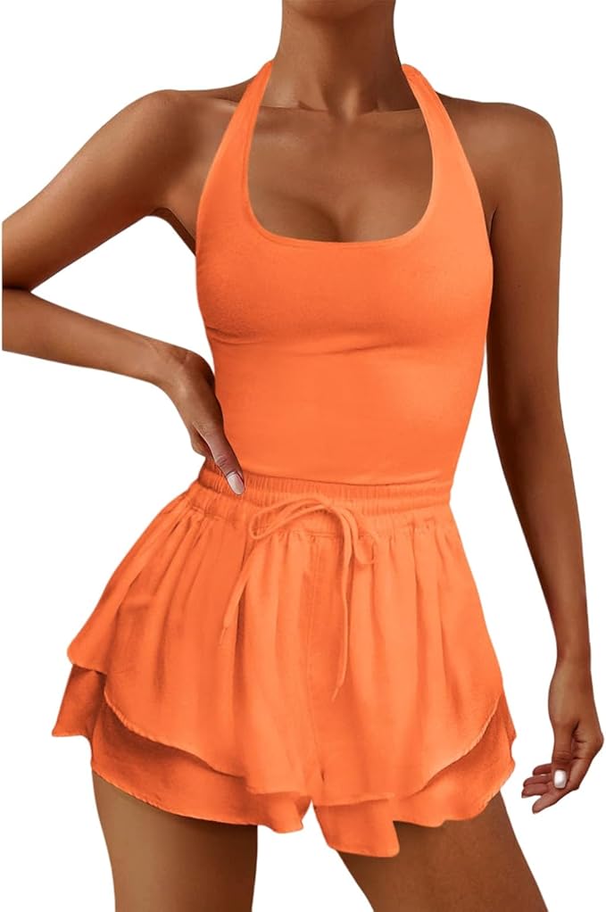 Womens Workout Athletic Romper One Piece Exercise Jumpsuit Tennis Dress Shorts Sleeveless Running Beach Skirt Sets