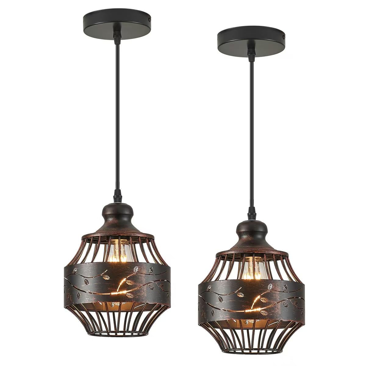 YLONG-ZS Modern Farmhouse Pendant Light, Metal, Dark Bronze Finish, 2-Pack, Model YLC15-2