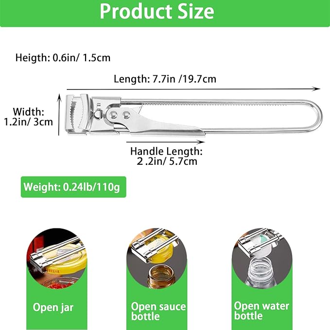 2026 Upgrade Adjustable Stainless Steel Jar Opener, New Jar Opener for Weak Hands, Multifunctional Lid Gripper & Bottle Opener with Handle, Easy-Open Kitchen Tool for Seniors and Kids (2 Pcs)
