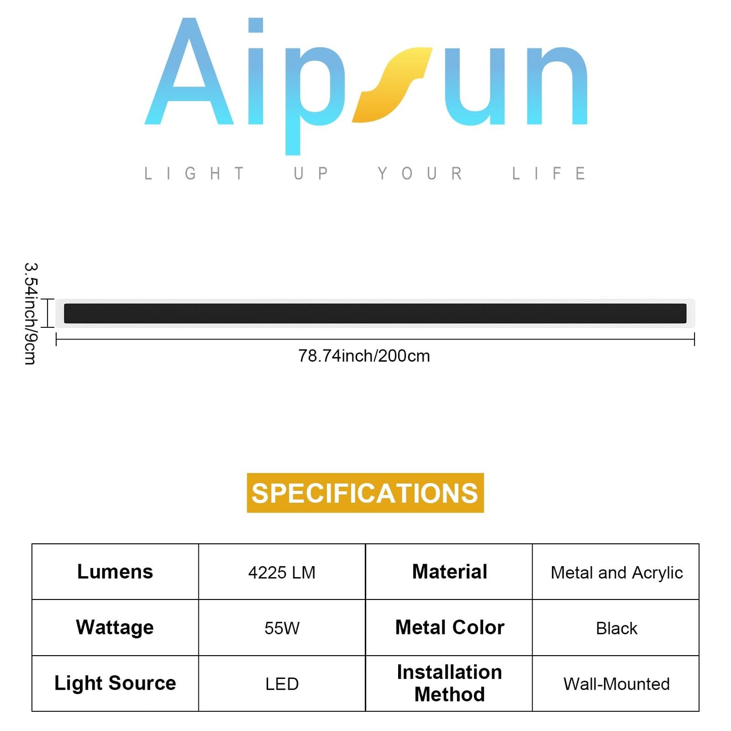 Aipsun 2 Packs Porch Wall Lights 55W 78.7 Inch Long Strip Modern Outdoor Wall Light Fixture  Black Wall Mount Lighting Sconce Exterior Lights Wall Sconce 3000K For House Living Room Corridor