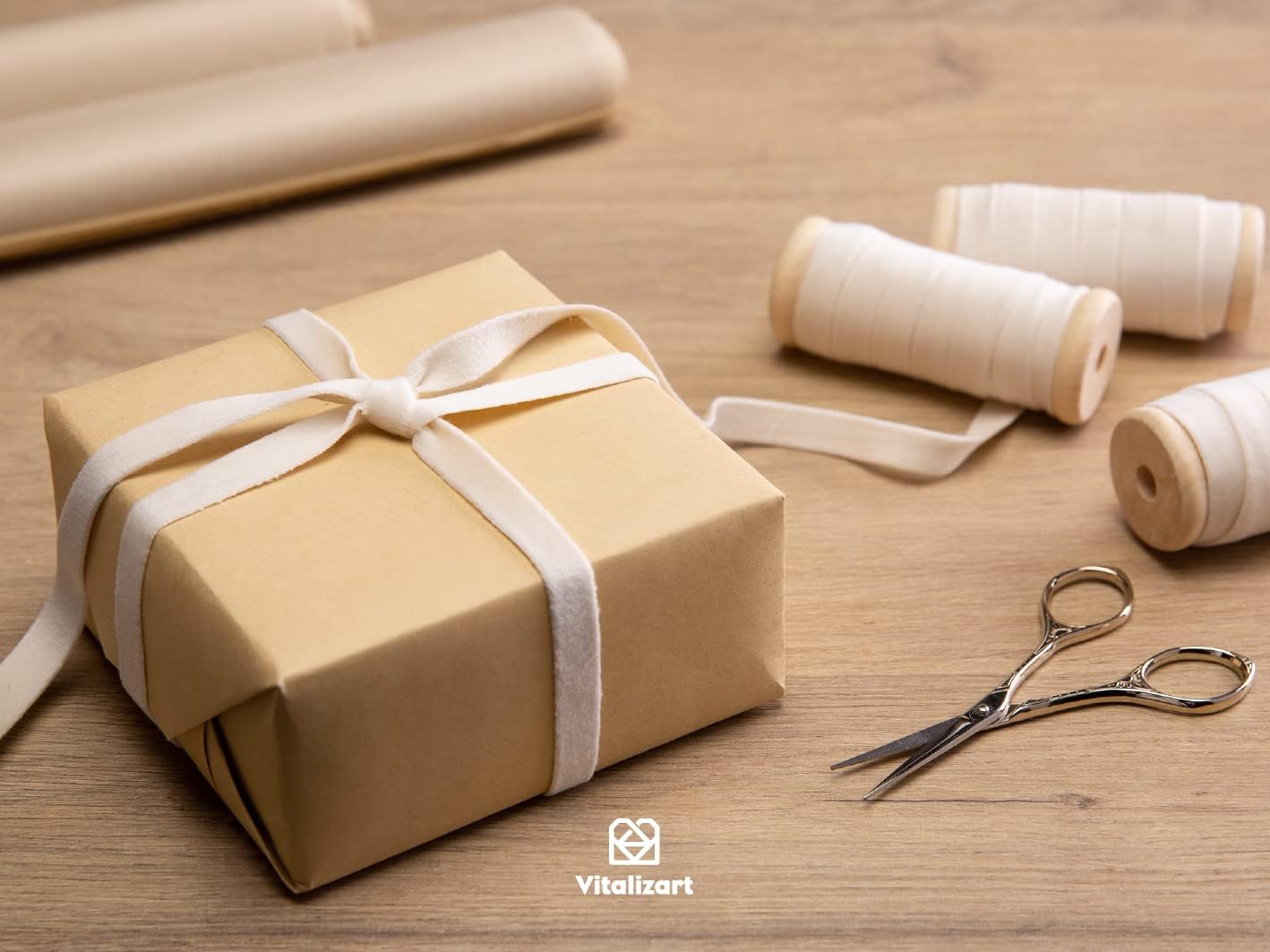 Vitalizart Ivory Velvet Ribbon Set 3/8" x 15 Yd Wooden Spool Fabric Trim 3 Rolls * 5 Yd for Christmas Wreath Decoration Handmade Craft Ornaments Gift Wrapping & Bow Making