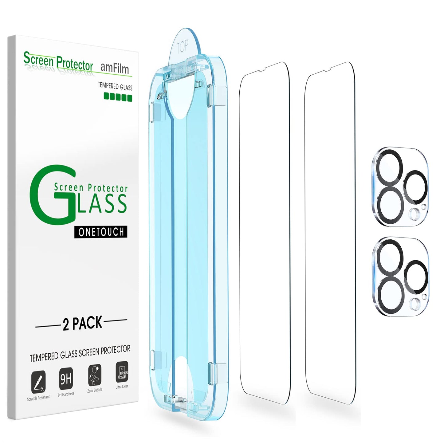 Amfilm Tempered Glass Screen Protector + Camera Lens Protector For Iphone 13 Pro Max 6.7, Easy Onetouch Installation, Auto-Align