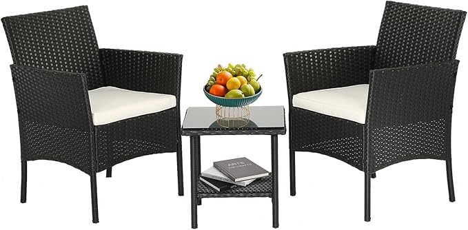 FDW Wicker Outdoor Furniture Patio Furniture Set of 3 Rattan Patio Chairs Outdoor Chairs Patio Conversation Set with Coffe...