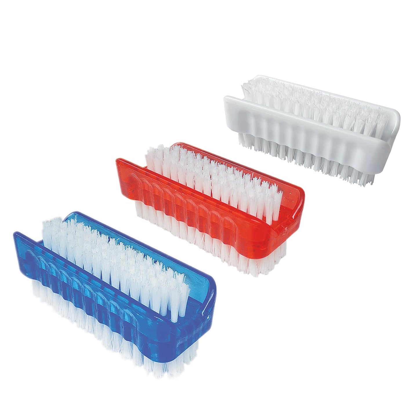 LOLA Classic Hand & Nail Brush, 2 Sided - 3 Pack, Soft & Stiff, Comfortable No-Slip Grip, Cleans Hands & Fingernails, Assorted C