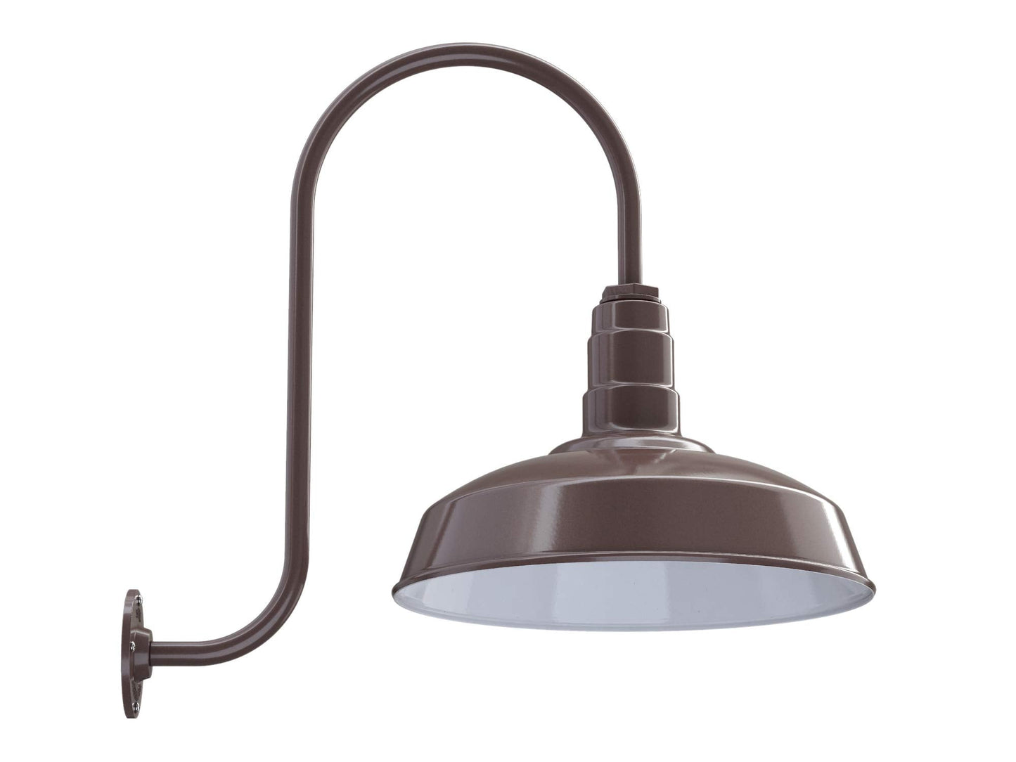Steel Lighting Co. Gardena Barn Light - Outdoor Wall Mounted, 16in Dome, Upslope Gooseneck, Dark Bronze, Dusk to Dawn, Made in America