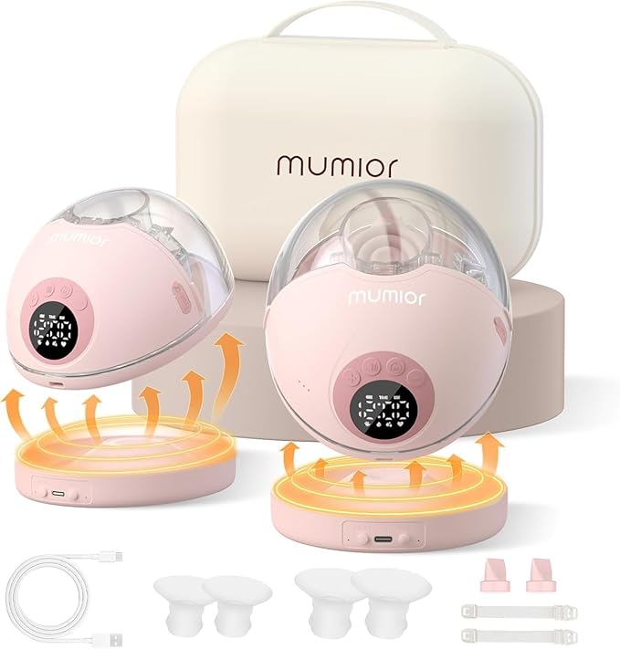Heated Base Hands Free Breast Pump, Wearable Breastfeeding Pump of Baby Heated Dustproof Base, Voice Prompts LED Display w...