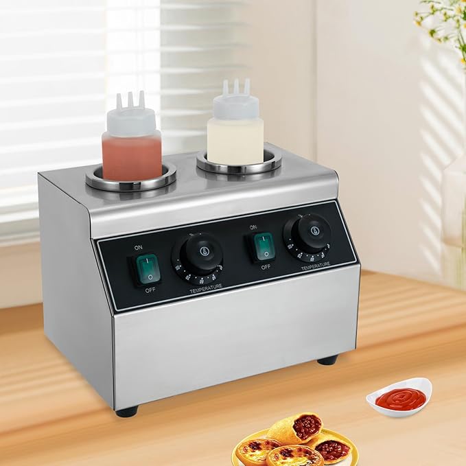 Electric Sauce Bottle Warmer 0.72x2Qt Commercial Electric Sauce Warmer 400W Hot Chocolate Warmer 86-176°F Sauce Warmer Dispenser Double Bottles Cheese Warmer for Home Restaurant