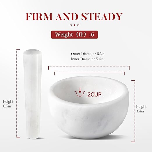 Koville Marble Mortar and Pestle Set, 6.3"-2 Cups Grinder Bowl for Guacamole, Salsa, Pill Crusher, Spice, Herb, Garlic, Nut, Heavy Duty Grinder for Kitchen(Namib Fantasy)
