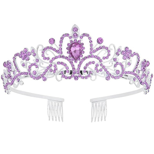 CURASA Purple Tiara - Cute Crystal Tiaras for Women & Girls - Princess Crown with Combs - Exquisite Hair Accessories for Prom