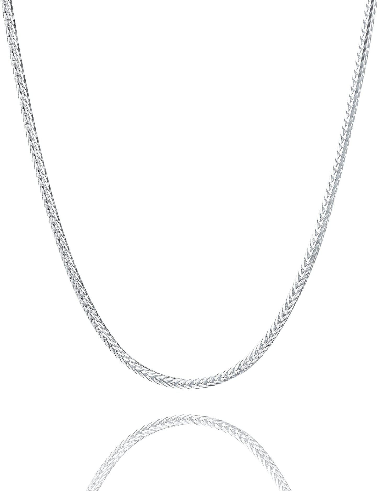 Waitsoul Sterling Silver Square Foxtail Box Chain with Lobster Clasp - 2mm Silver Franco Chain for Men & Women - 26 Inch