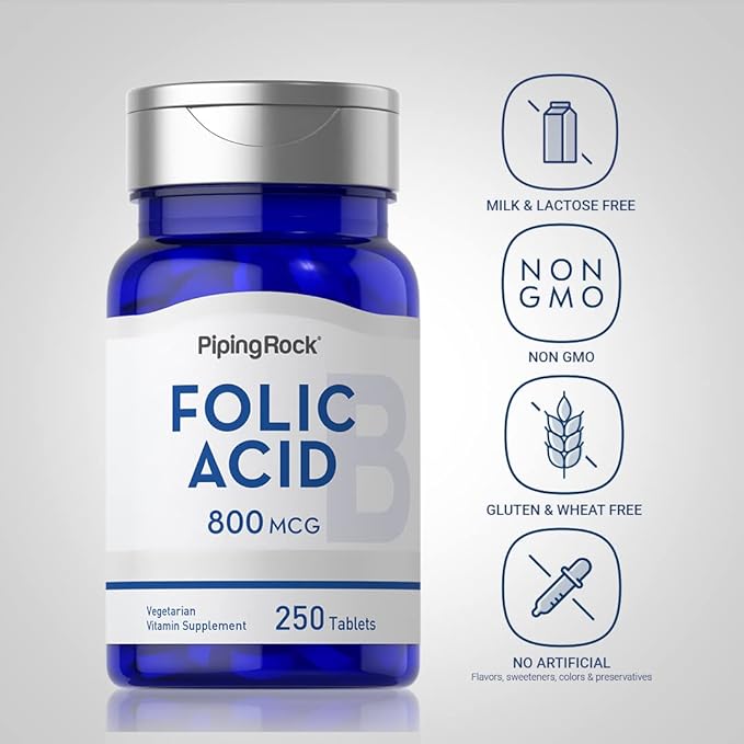 Piping Rock Folic Acid 800 mcg | 250 Tablet Capsules | Vegetarian Supplement | Non-GMO, Gluten Free