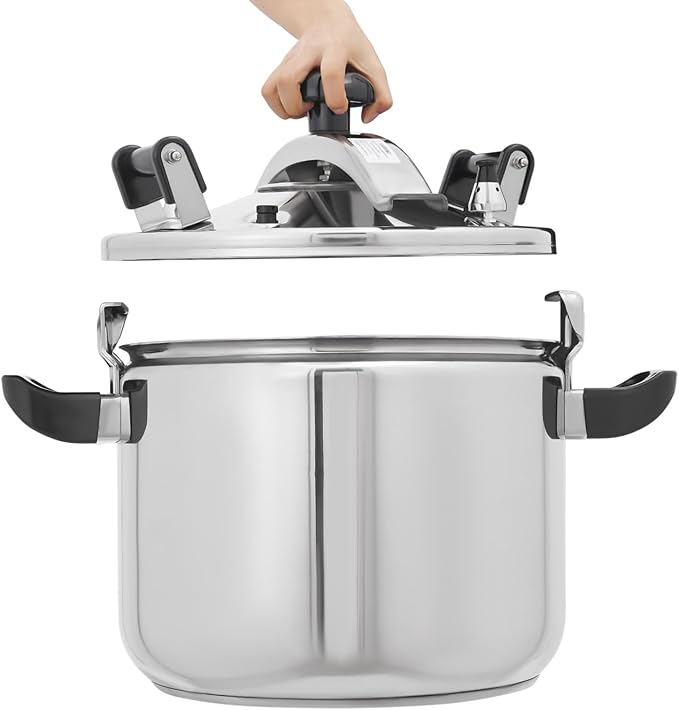 42.3QT Stainless Steel Pressure Cooker, 60Kpa Large Steamer Cooking Pressure Canner, Safety Valves, Compatible with Induction and Gas Stovetops for Family or Commercial