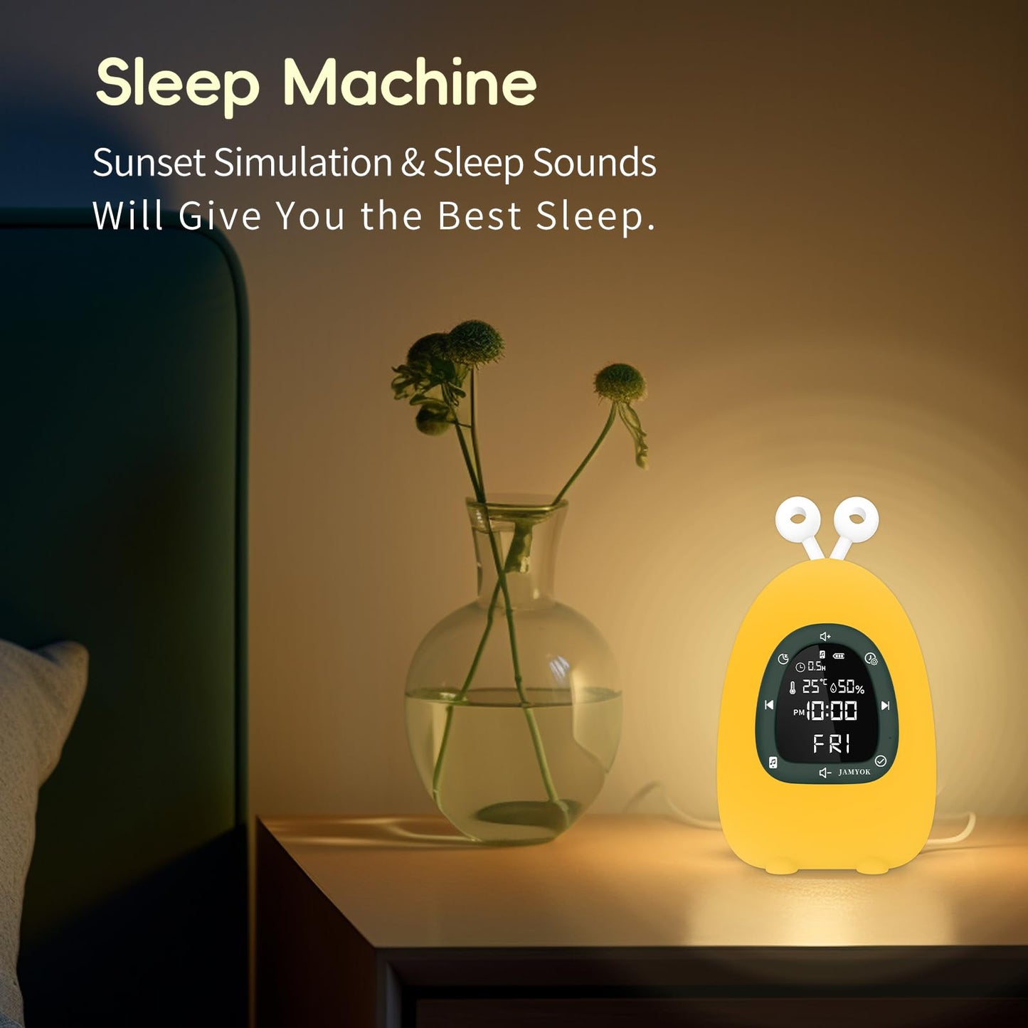 JAMYOK Sunrise Alarm Clock Wake Up Light, White Noise Sound Machine with 20 Soothing Sounds, 10 Night Lights, Bluetooth Speaker/App Control, Dimmable Clock for Baby Kids Adults Heavy Sleepers Bedrooms