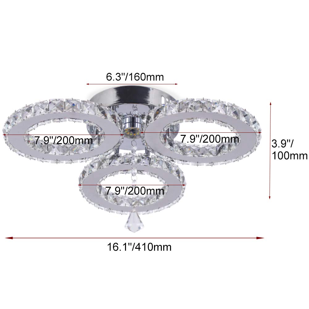 diisunbihuo LED Crystal Pendant Ceiling Light Chandelier 13x3.5 Inches Warm White Flush Mount for Bedroom Living Room