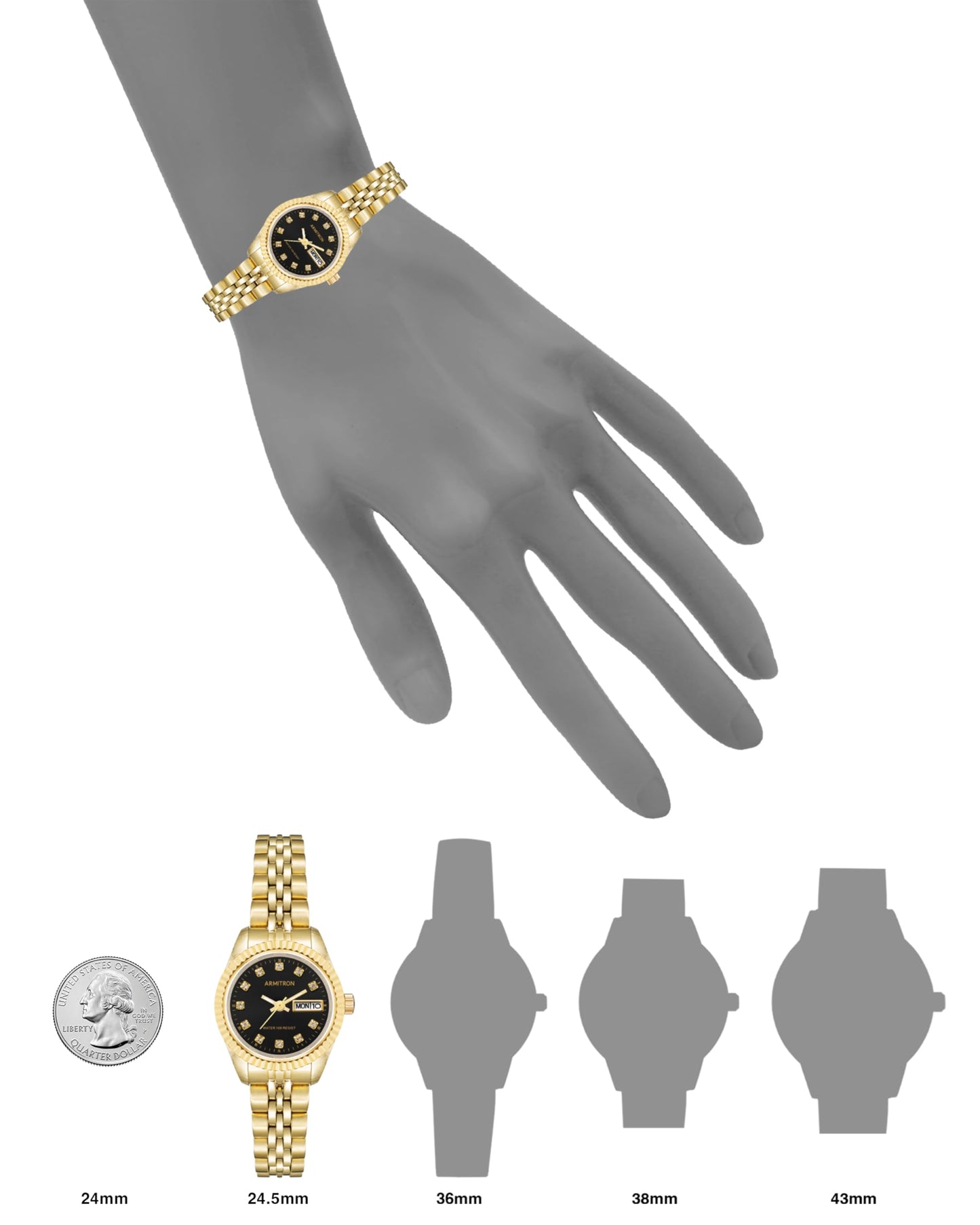 Armitron Women's Japanese Quartz Dress Watch with Stainless Steel Strap, Gold, 10 (Model: 75/2475BKGP)
