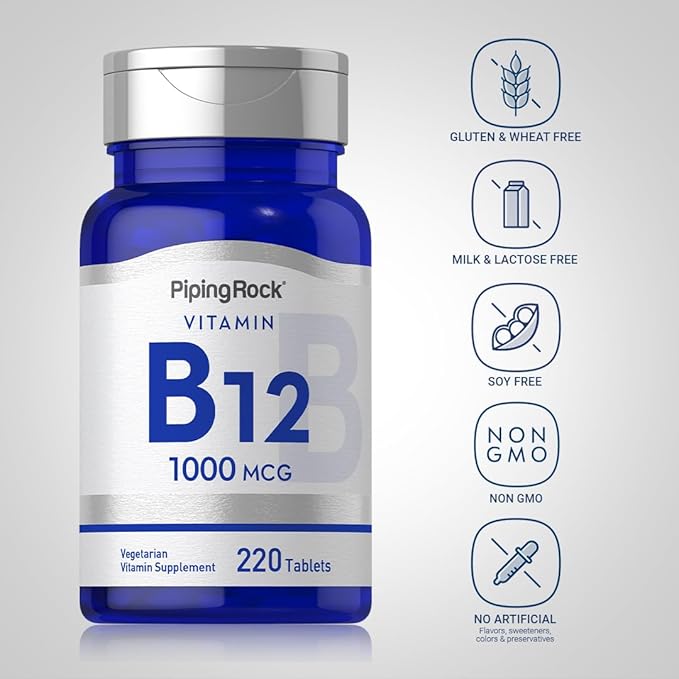 Piping Rock Vitamin B12 1000mcg | 220 Tablets | Non-GMO, Vegetarian & Gluten Free Supplement