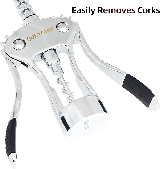 Wing Corkscrew Wine Opener, Premium Zinc Alloy Manual Bottle Opener, Heavy Duty Multifunctional Tool for Kitchen, Bar, Restaurant & Waiters (Aesthetic Silver)