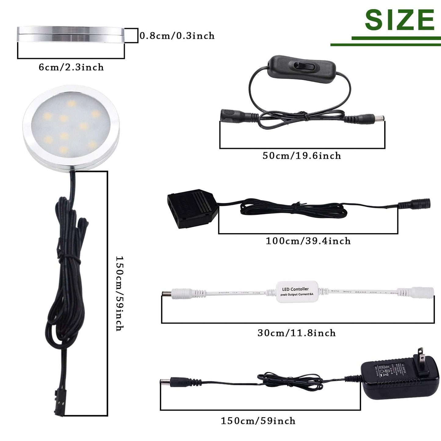 AIBOO LED Under Cabinet Lights Kit - Dimmable 3 Lamps with RF Remote Control, Natural White, Aluminum