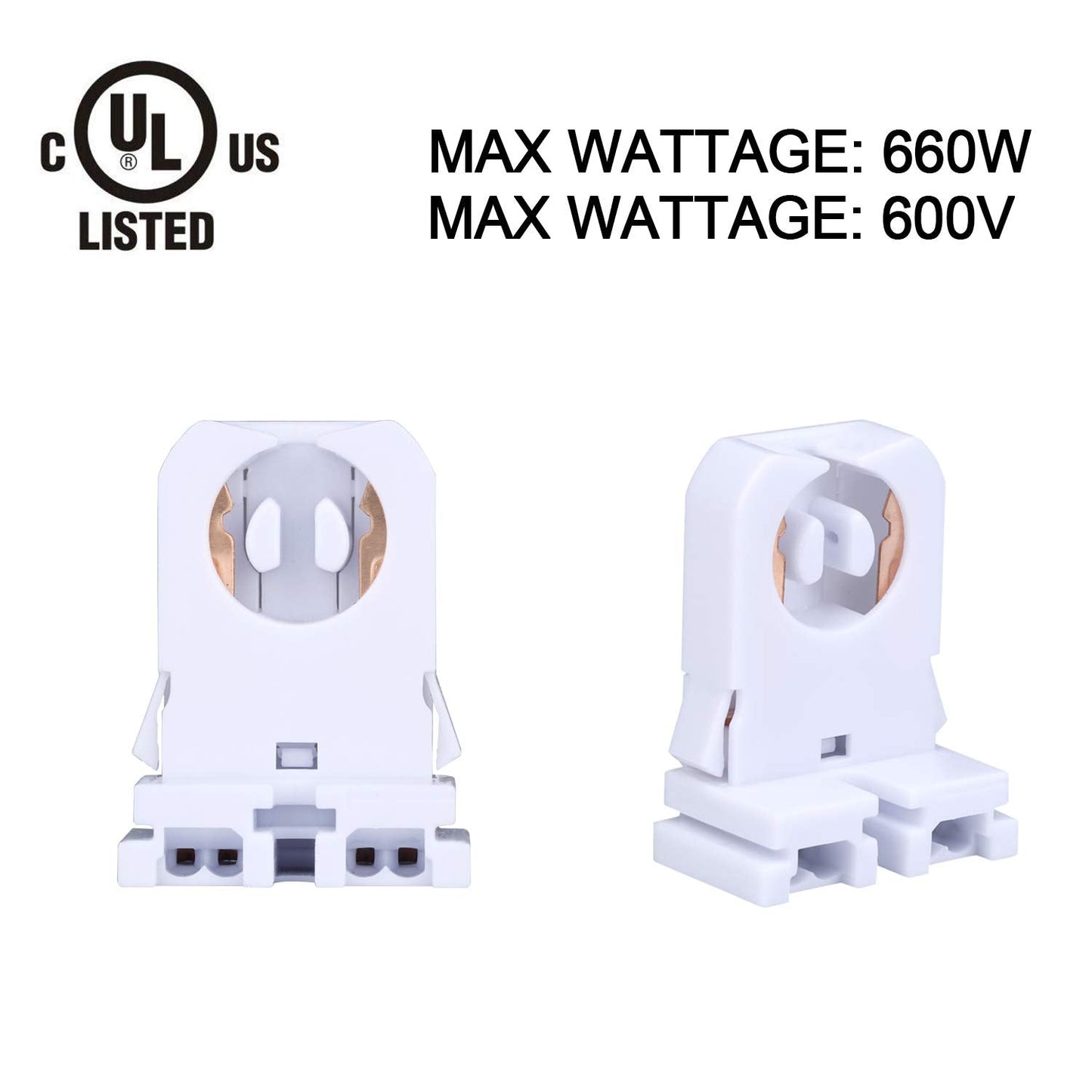 Jomitop G13 T8 Bi-Pin Socket Tombstone Lamp Holder, Copper, 50 Pack, Non-Shunted For Led Fluorescent Tube Replacement