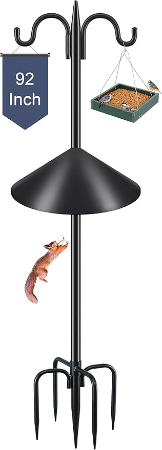 Gtongoko Bird Feeder Pole Squirrel Proof, 92 Inch Double Shepherds Hook for Outdoor with Squirrel Baffles Adjustable Heavy...