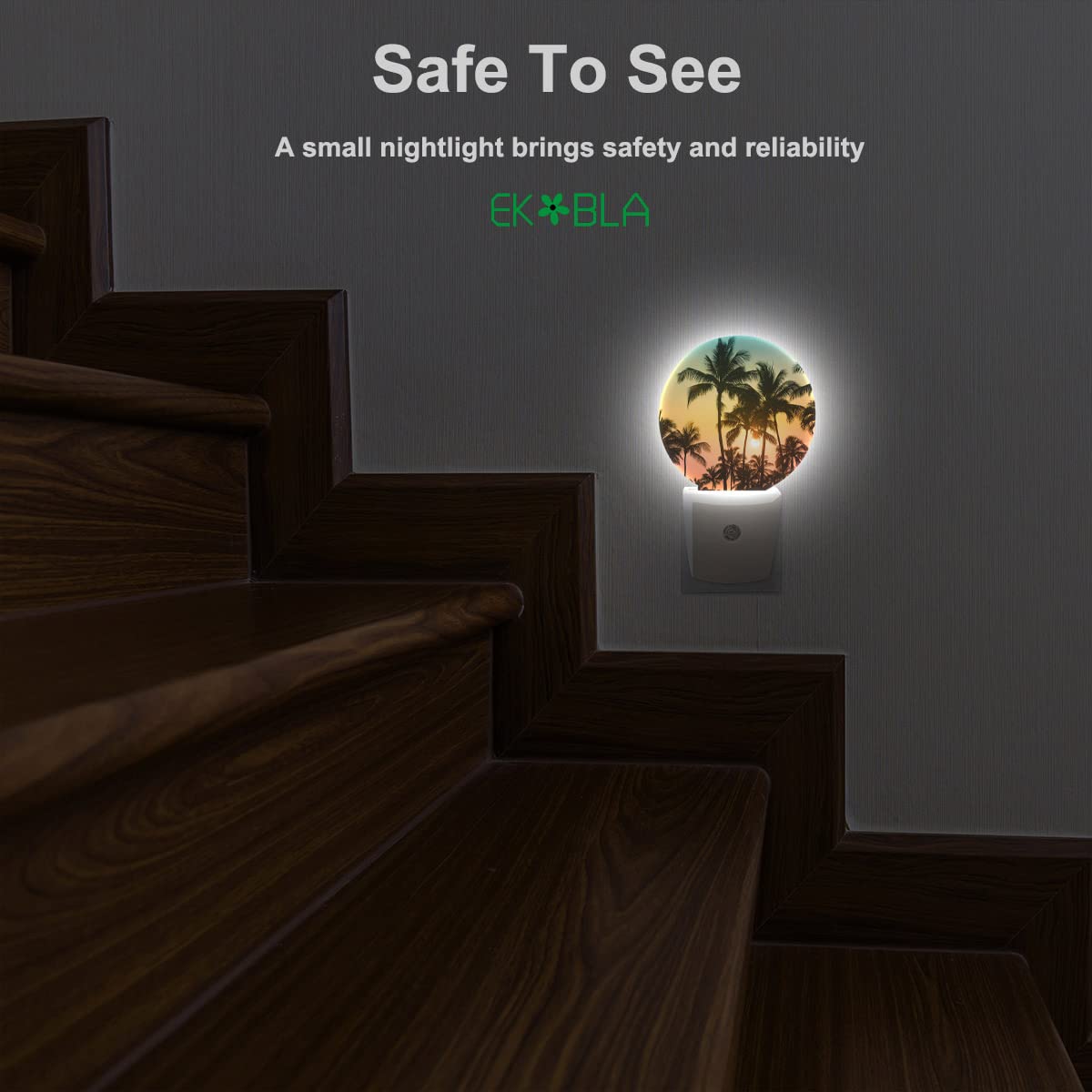 Ekobla Palm Tree Night Lights Plug Into Wall Beach Sunset Plug-In Nightlights Auto Sensor Led Lighting 0.5W Sleep Friendly For Bathroom Bedroom Stairway Hallway Kitchen