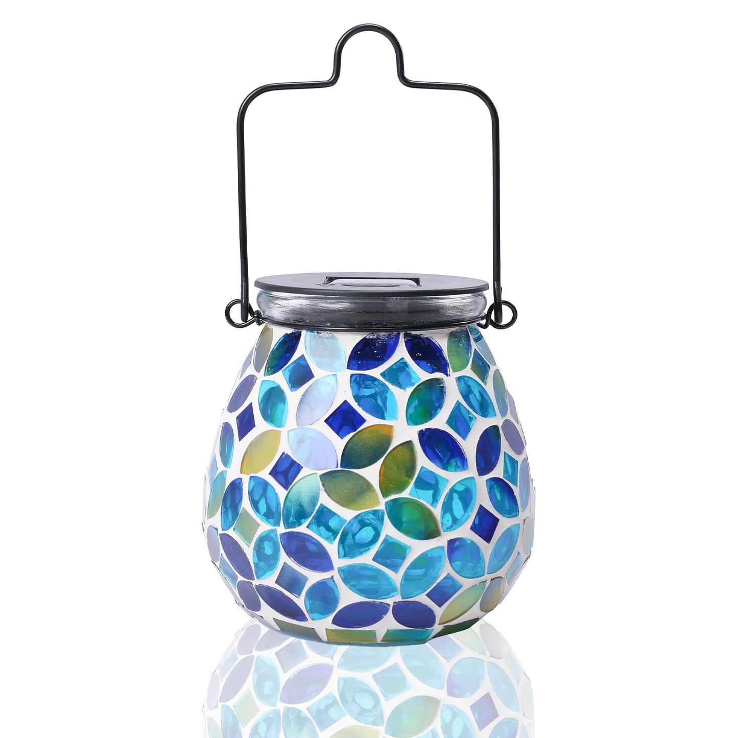 Afirst Mosaic Solar Lantern - Glass Hanging Light, Waterproof Table Lamp for Outdoor Garden, Patio, Holiday Party, Model 5033540B, Color Coins