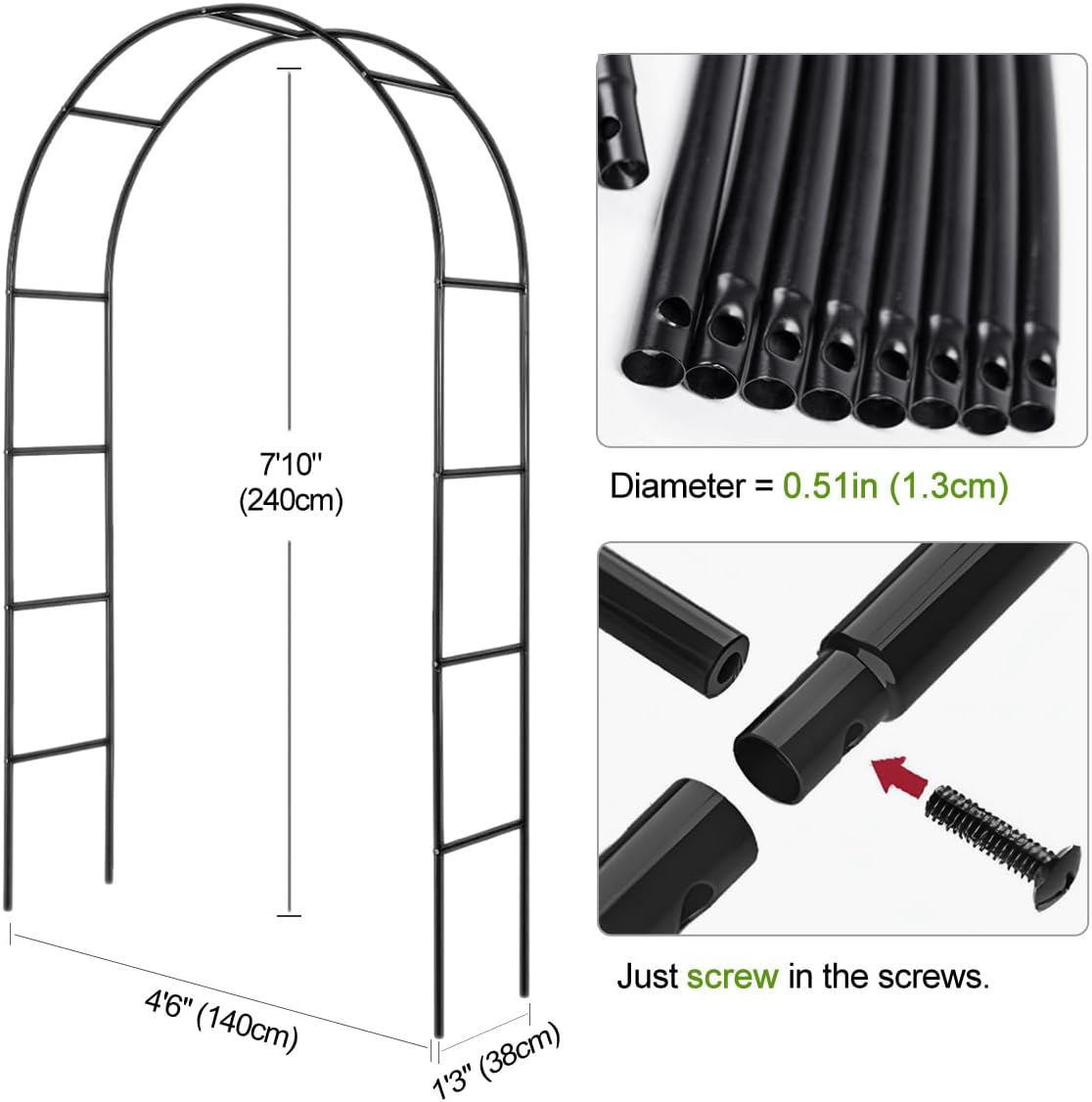 Metal Pergola Arbor,4.6 Feet Wide x7.9 Feet High Assemble Freely for Various Climbing Plant Wedding Garden Arch Bridal Party Decoration Wide Arbor