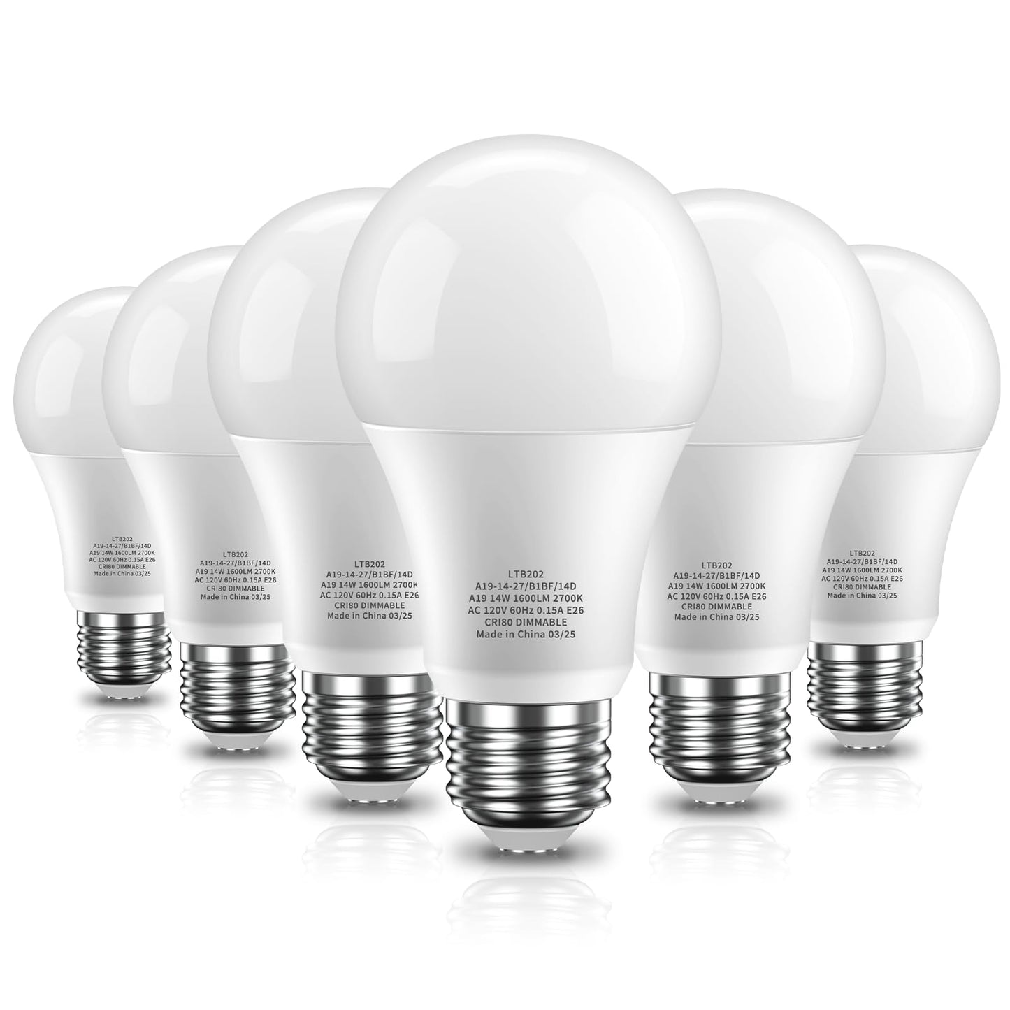 Novapollo A19 Led Light Bulbs  Dimmable100 Watt Equivalent Led Bulbs  14W 1600Lm 2700K Soft White Lightbulb  E26 Standard Base  Cri80+  6 Pack