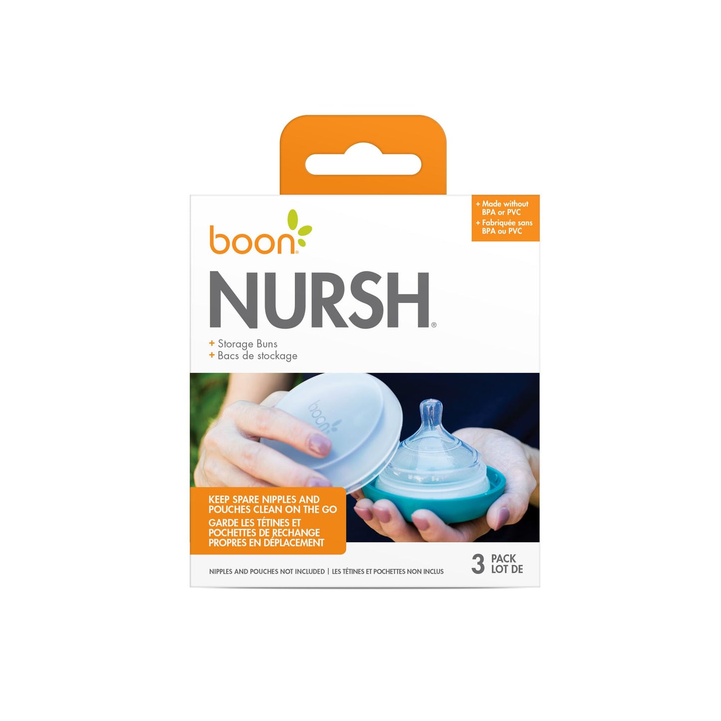 Boon Baby Bottle Storage Buns - Travel Holders for Nursh Bottles - Blue and White, 3 Count