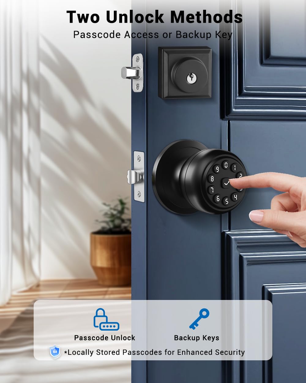WREO Keypad Smart Door Knob Lock, Keyless Entry Door Lock with Handle - Auto Lock for Front Door - Electrionic Code Door Lock for Bedrooms, Home Office, Garage, Apartment - Easy Installation