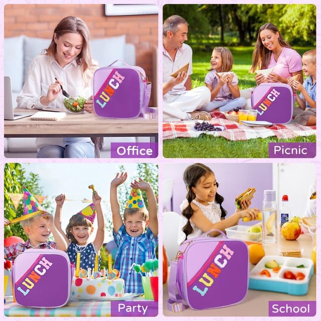 Lunch Bag Kids,Insulated Lunch Bag With Adjustable Shoulder Strap,Reusable Lunch Bag for Kids, Girls,Boys, lunch Bag Women,Preppy Lunch Box for School,Travel, Picnic (dark purple)