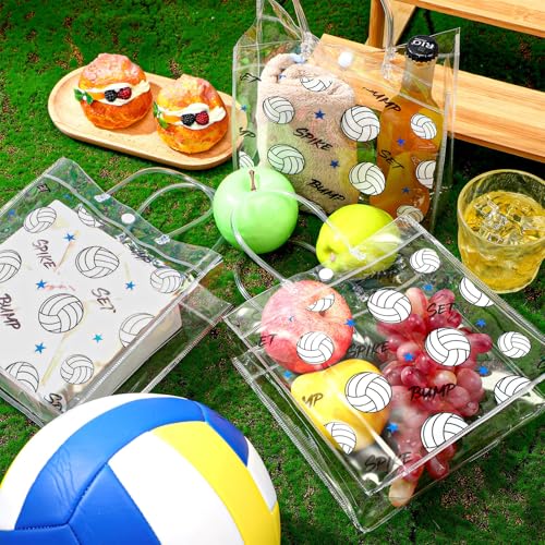 Aliceset 20 Pcs Volleyball Clear Treat Bags with Handles Volleyball Goodie Bags Sport Theme Party Favor for Team Snack Bir...