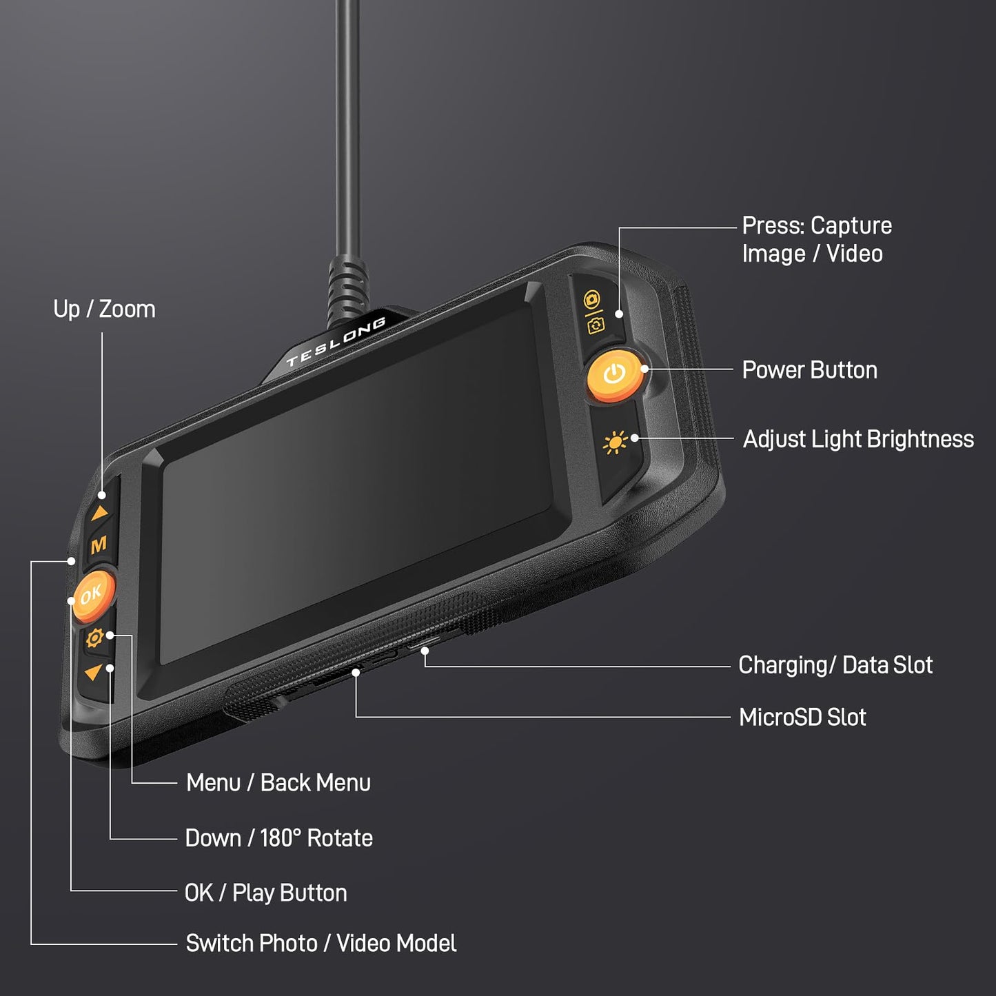 Teslong Endoscope Borescope with Light, Snake Inspection Camera for Automotive Engine, Waterproof Fiber Optic Camera for Mechanics - Ideal for Wall, Vent, Wire Video Scope (16.5FT)