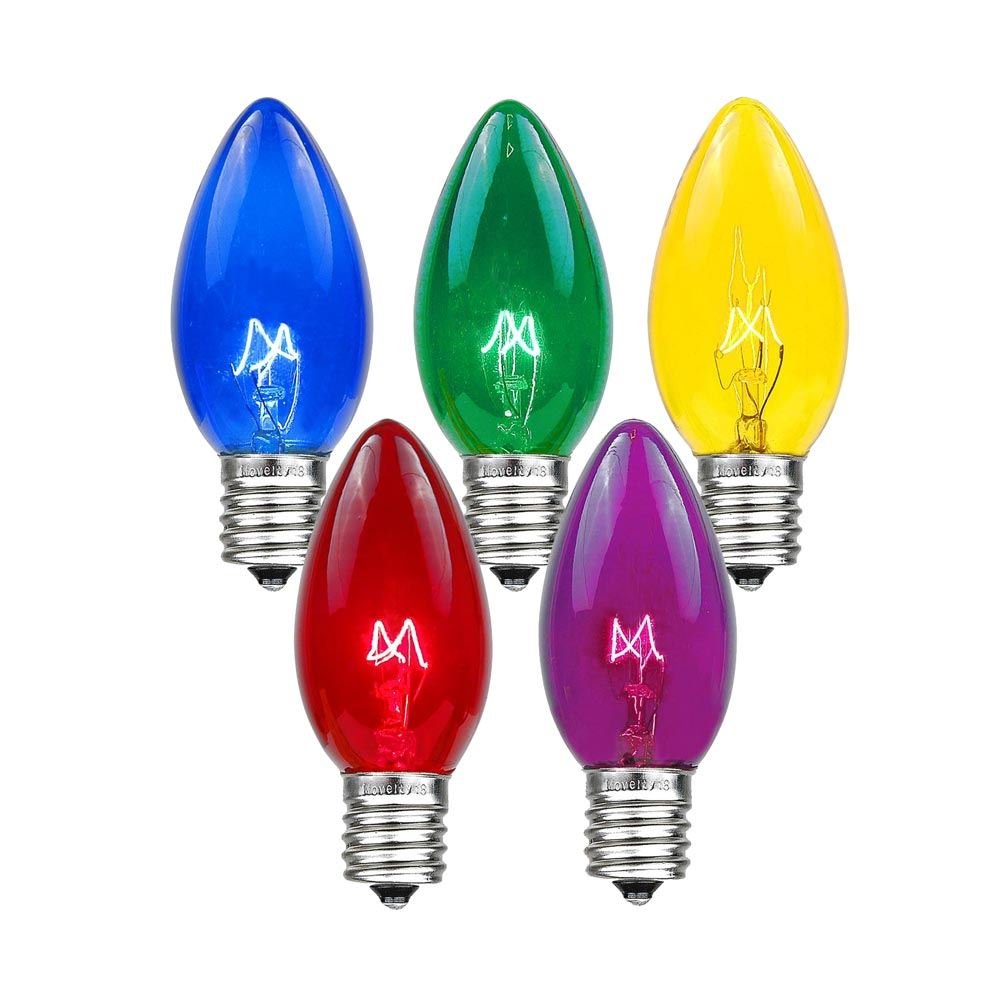 Novelty Lights C9 Outdoor Christmas Replacement Bulbs, 5 Pack, Multi, E17/C9 Intermediate Base, Glass, 7 Watt