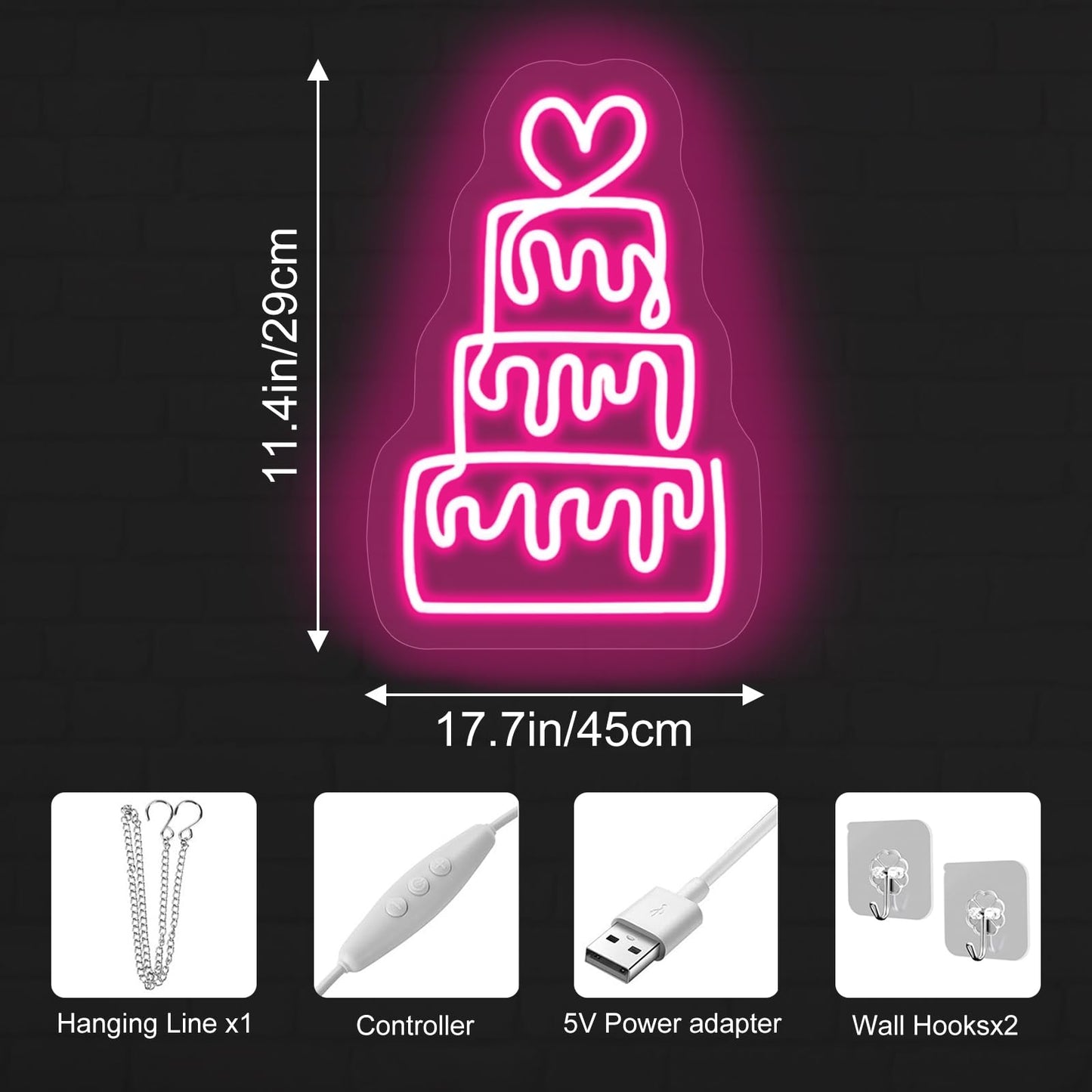 Birthday Cake Neon Sign For Wall Decor Led Dimmable Acrylic Neon Light Up Birthday Party Sign Banner Handmade Wall Art Lights For Food Shop Shops Christmas Birthday Party Gift