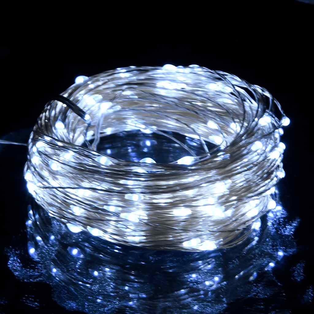 vidaXL LED String Lights - 150 Cold White Decorative Lights, 8 Lighting Modes, Flexible Copper Wire, 49.2in Length, Remote Control